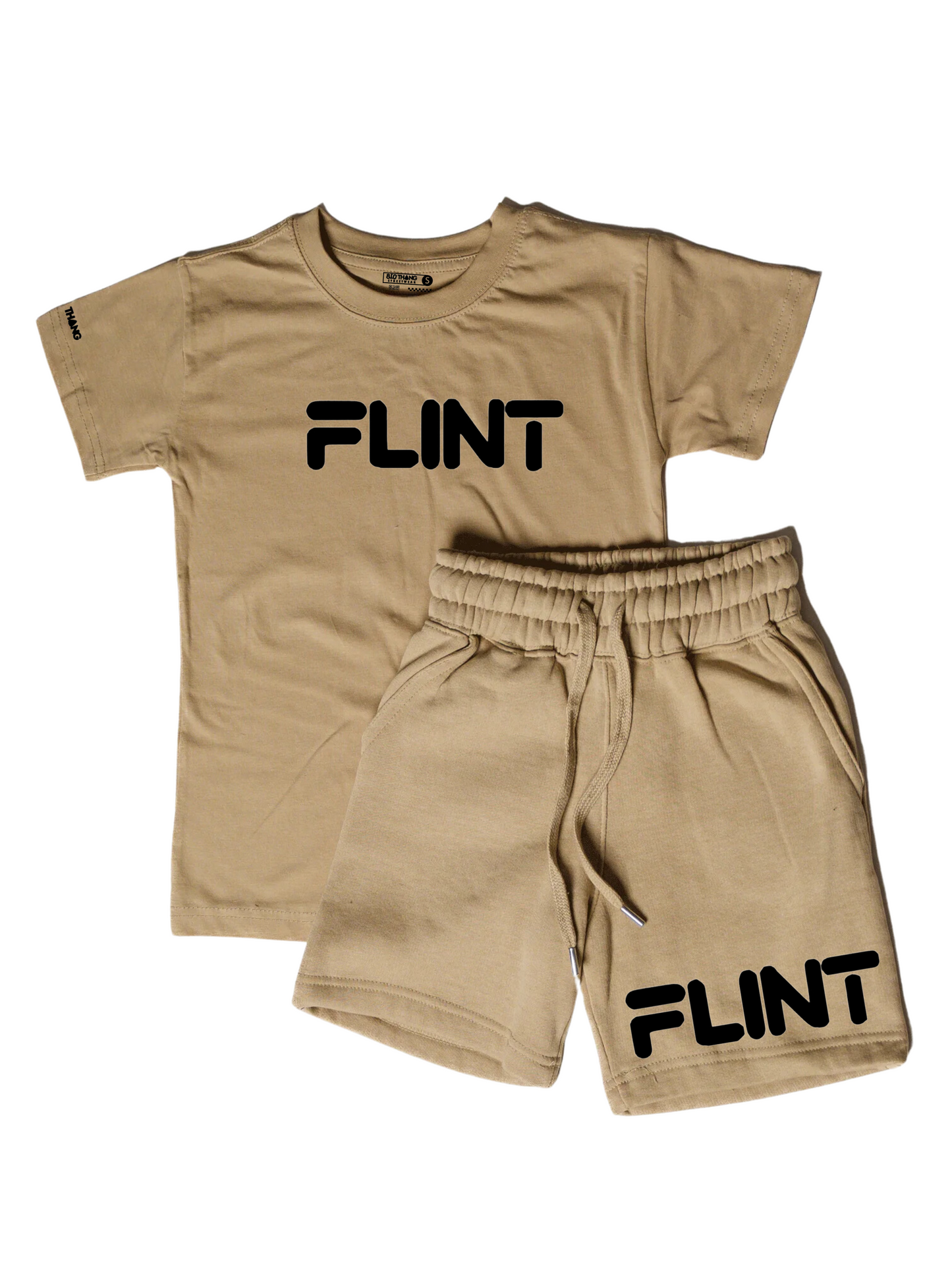 Kids Flint Short Set with black print.