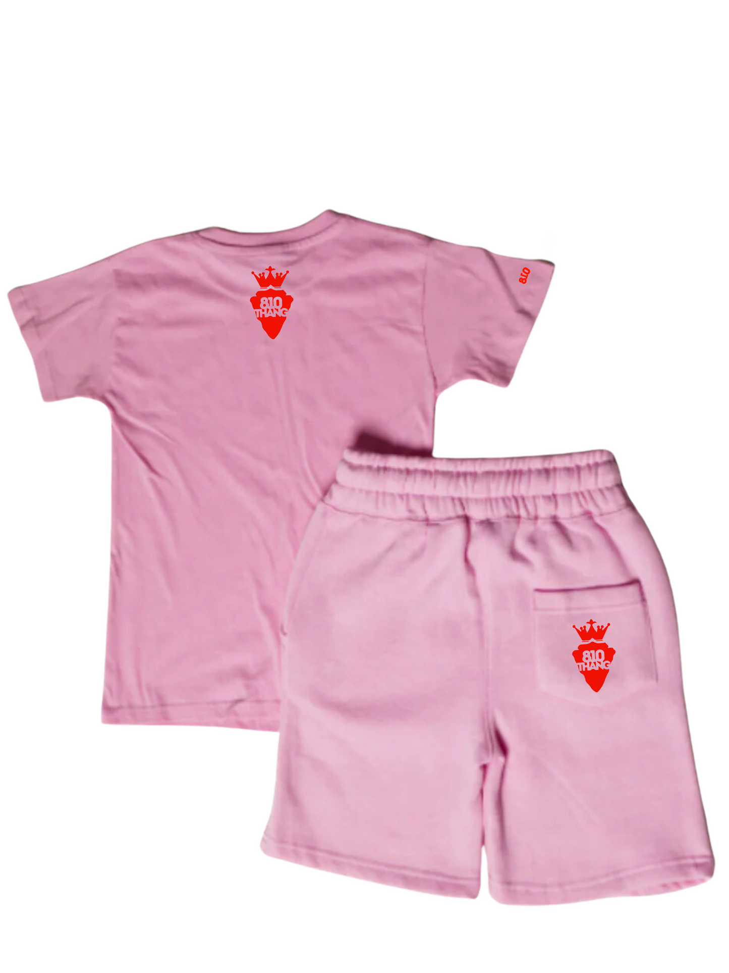 Kids Flint Short Set with red print.