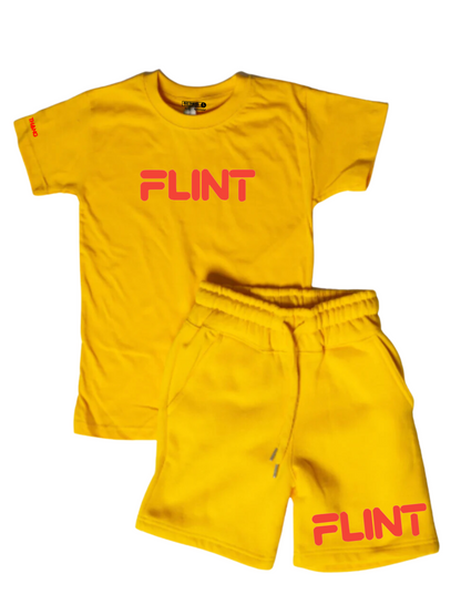 Kids Flint Short Set with red print.