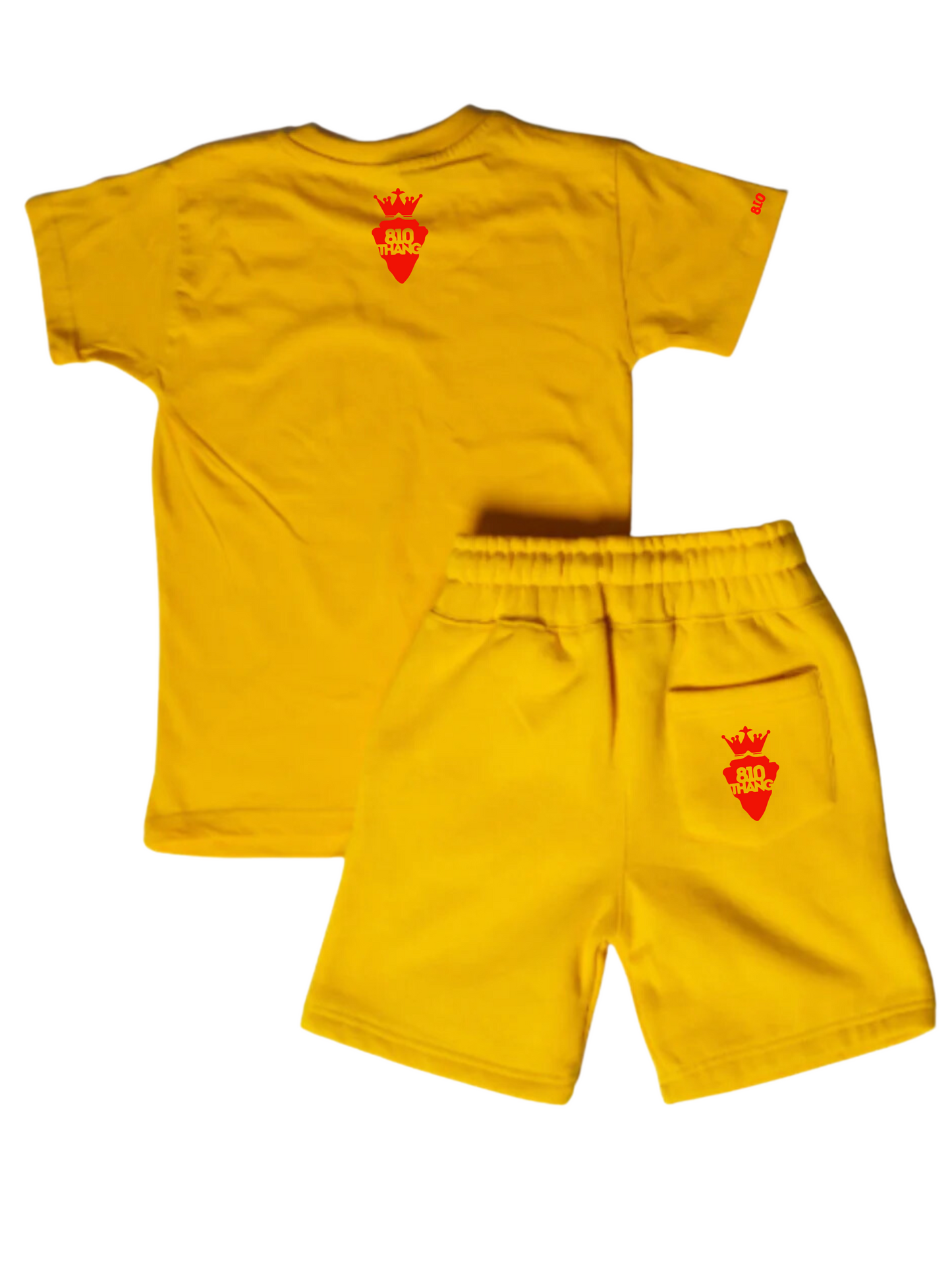 Kids Flint Short Set with red print.