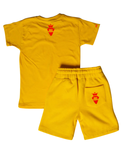 Kids Flint Short Set with red print.