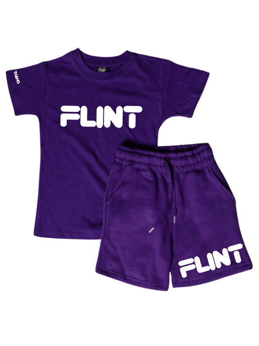 Kids Flint Short Set with white print.