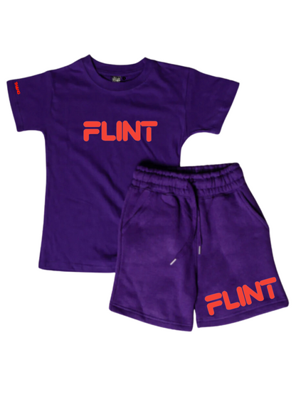 Kids Flint Short Set with red print.