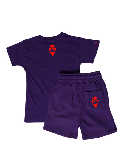 Kids Flint Short Set with red print.