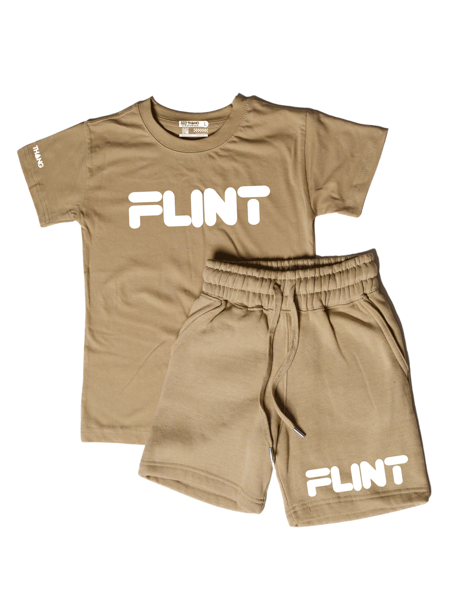 Kids Flint Short Set with white print.