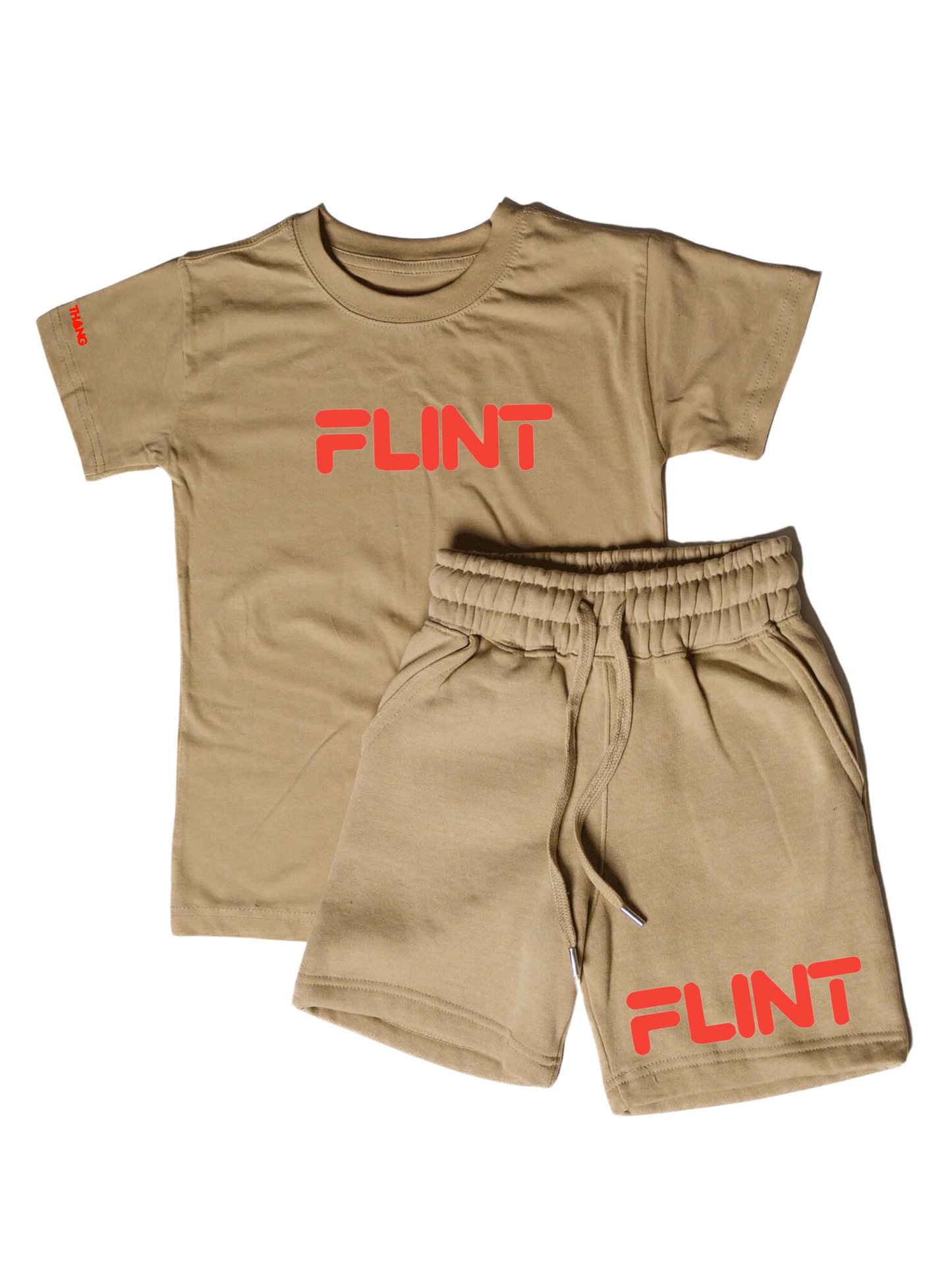 Kids Flint Short Set with red print.