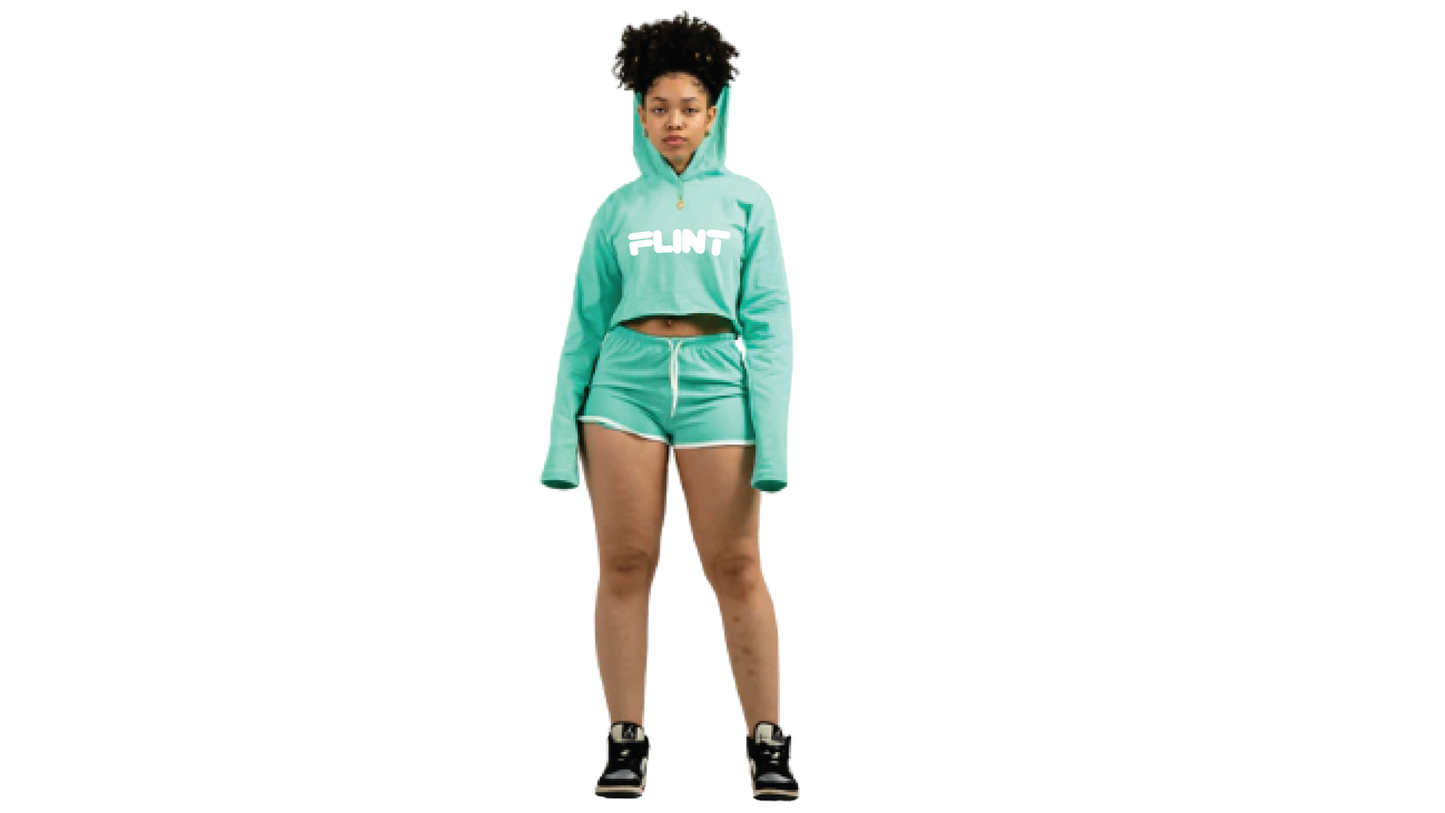 Ladie Teal Flint Crop Top Short Set