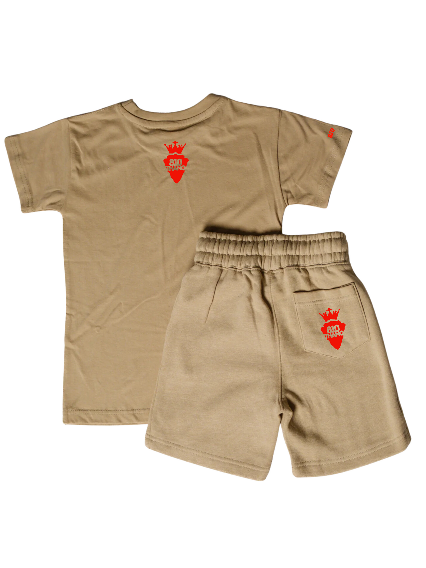 Kids Flint Short Set with red print.