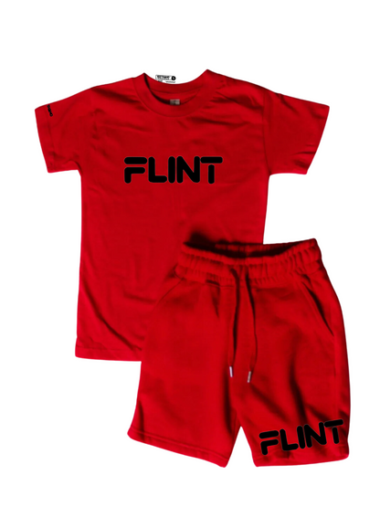 Kids Flint Short Set with black print.