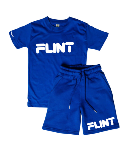 Kids Flint Short Set with white print.