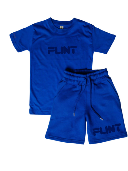 Kids Flint Short Set with blue print.