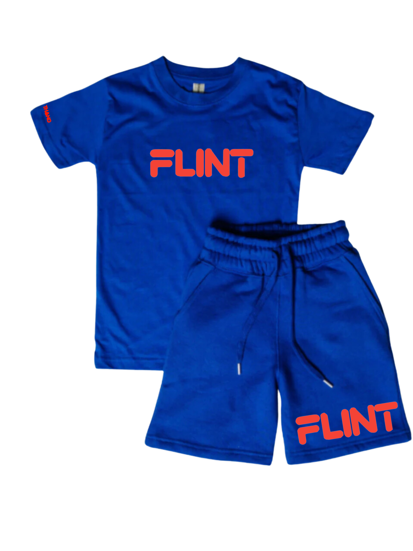 Kids Flint Short Set with red print.