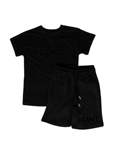 Kids Flint Short Set with black print.