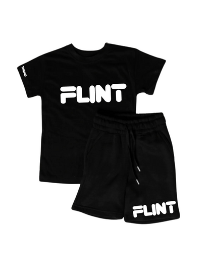 Kids Flint Short Set with white print.