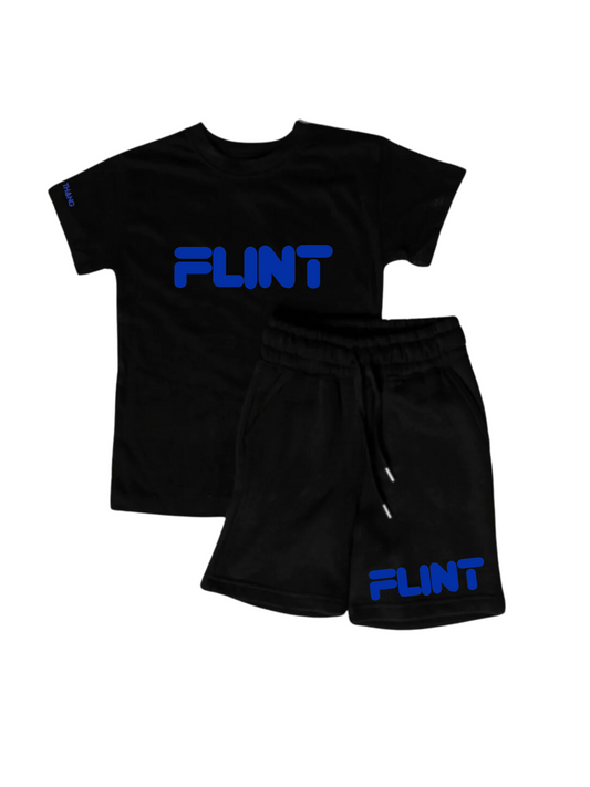 Kids Flint Short Set with blue print.