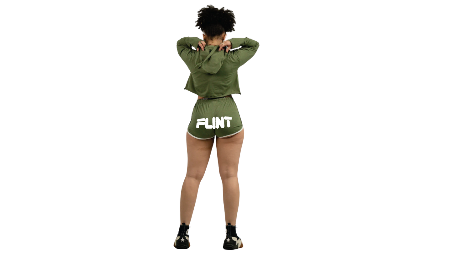 Ladie Olive Green Flint Crop Top Short Set