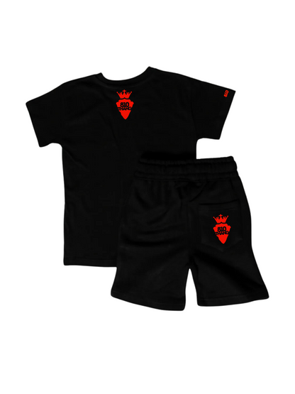 Kids Flint Short Set with red print.