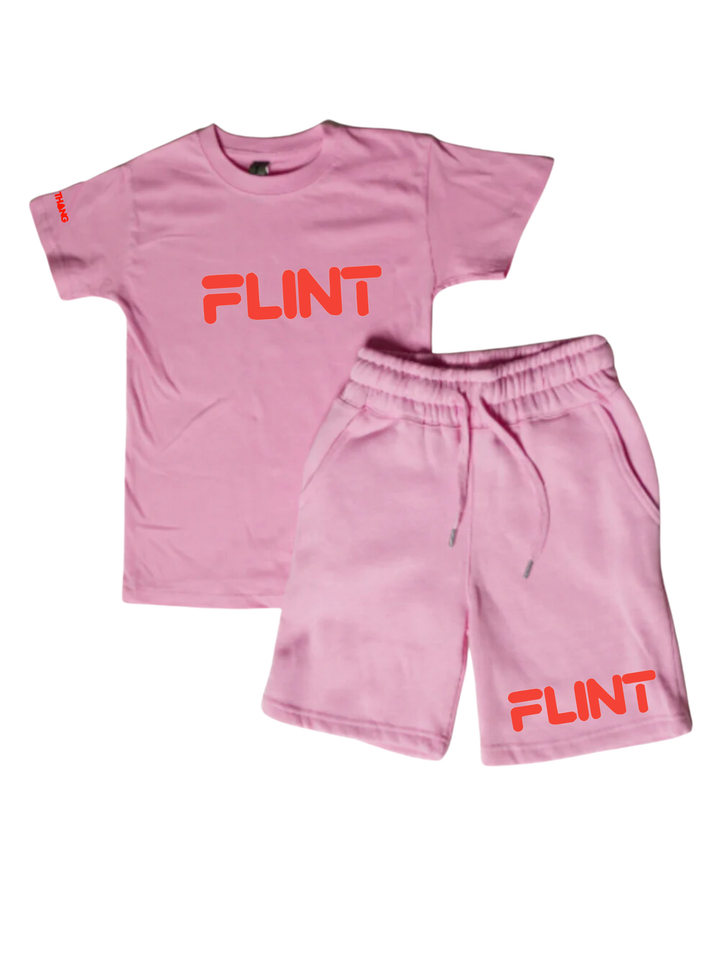 Kids Flint Short Set with red print.