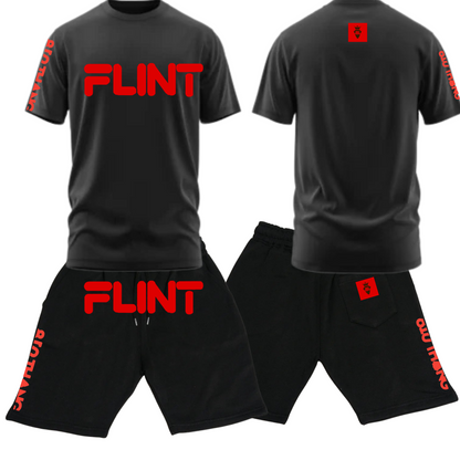 Mens Flint Designer Short Set with red print.