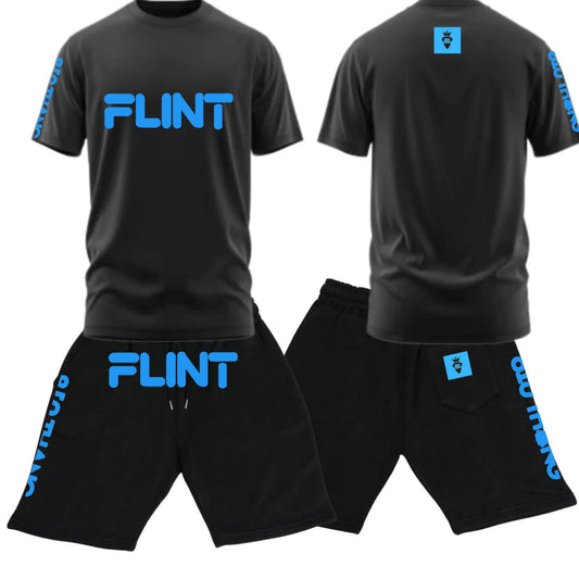 Mens Flint Designer Short Set with blue print.