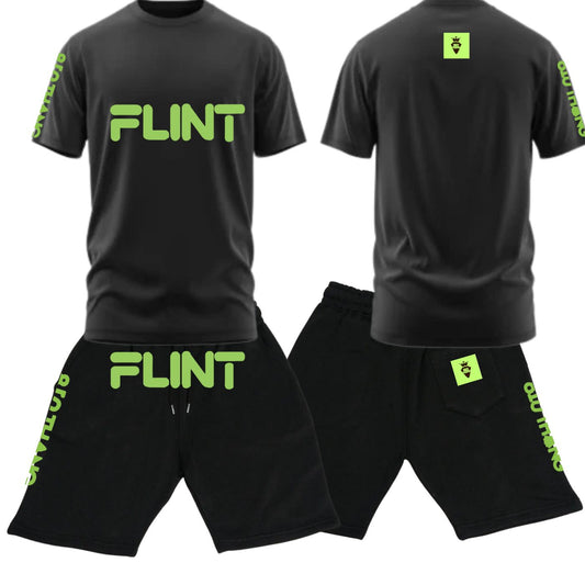 Mens Flint Designer Short Set with green print.