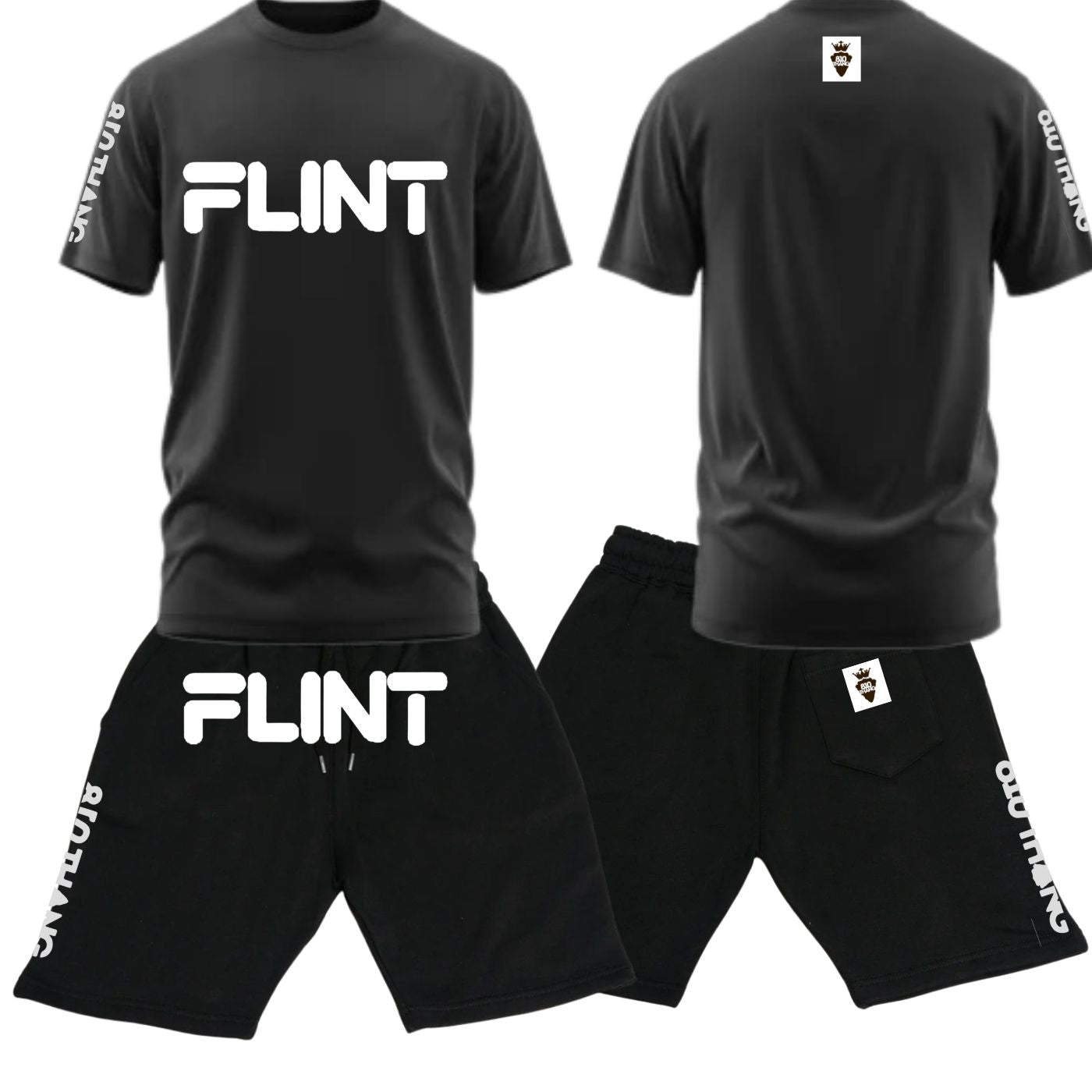 Mens Flint Designer Short Set with white print.