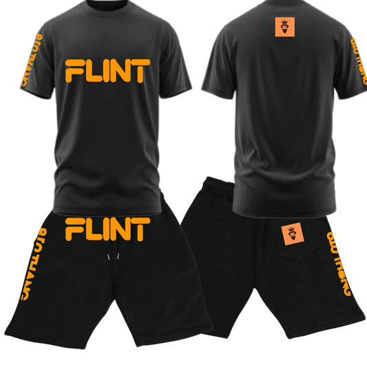 Mens Flint Designer Short Set with orabge print.